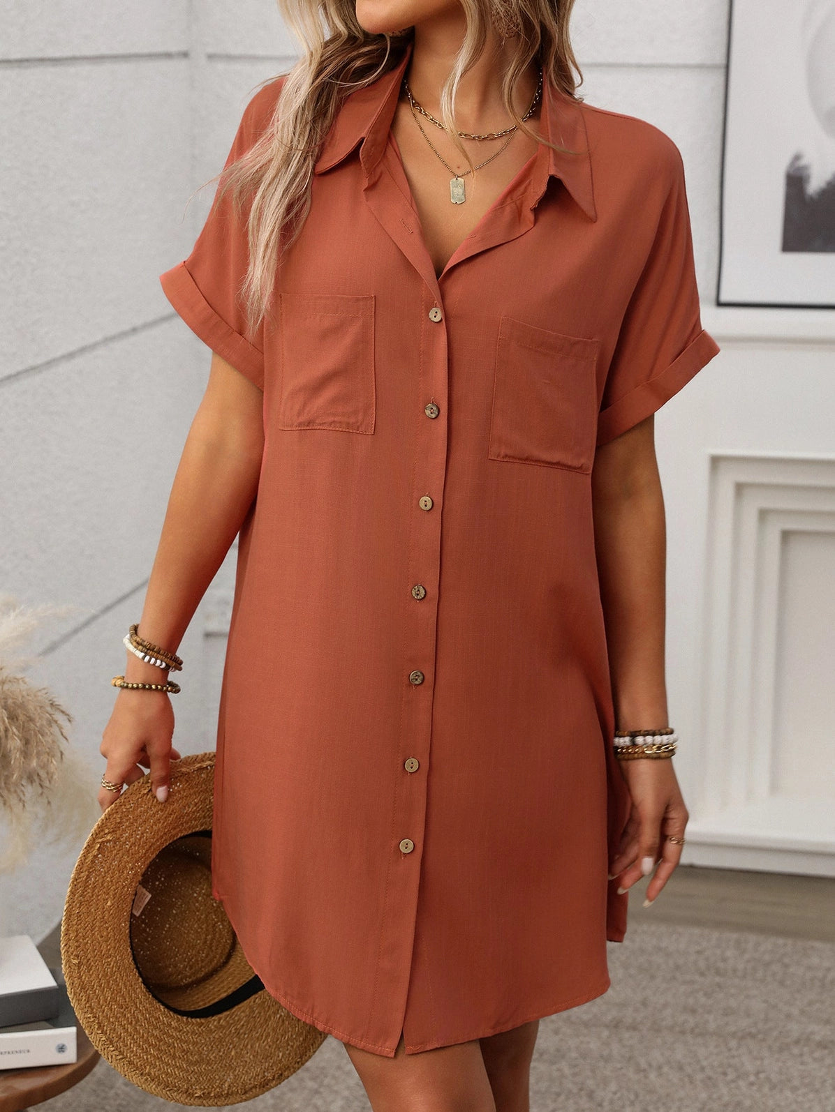Striped Cotton Linen Shirt Dress
