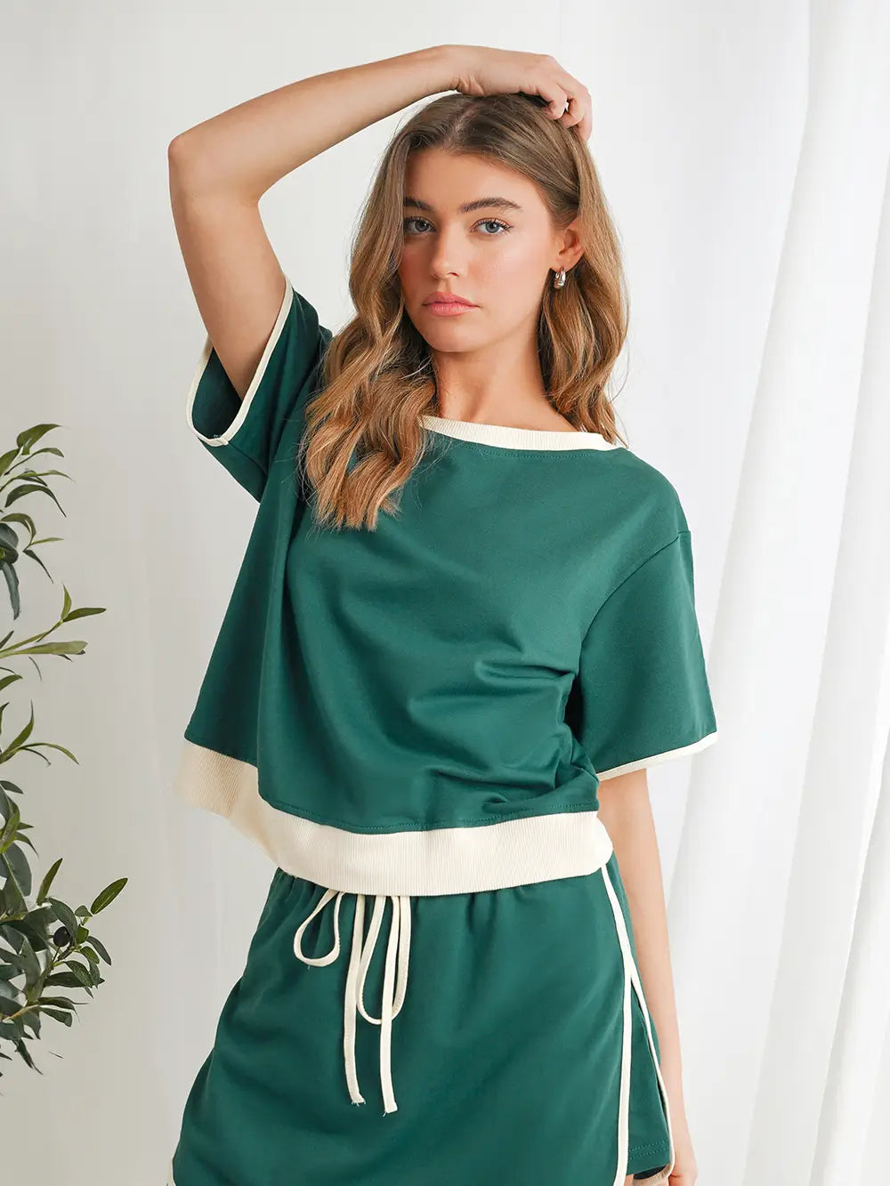 Colorblock Drop Shoulder T Shirt & Skirt Set