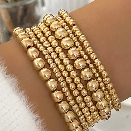 Gold 7pcs/Set Minimalist Beaded Luxury Bracelet Set