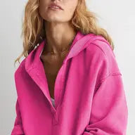 V-Neck Hooded Pullover Sweater Loose Fit Long Sleeve Top